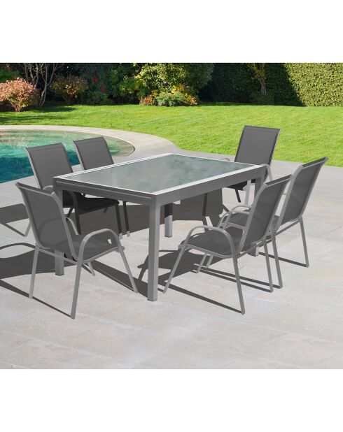 Table extensible en verre trempé grise - 90/180x90x73 cm