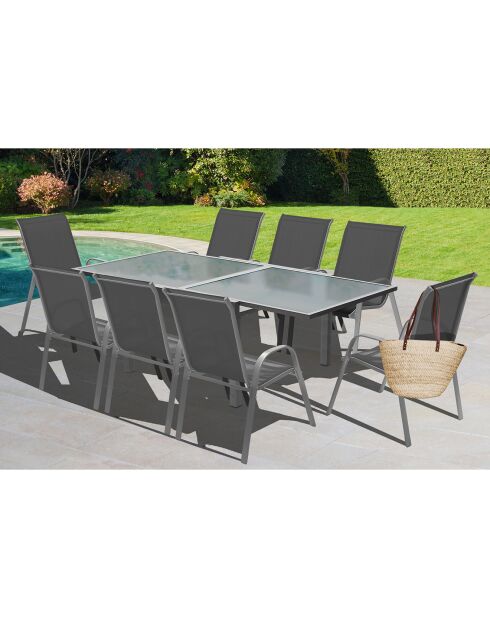 Table extensible en verre trempé grise - 90/180x90x73 cm