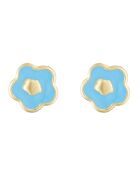 Boucles d'oreilles Fleur bleue or jaune