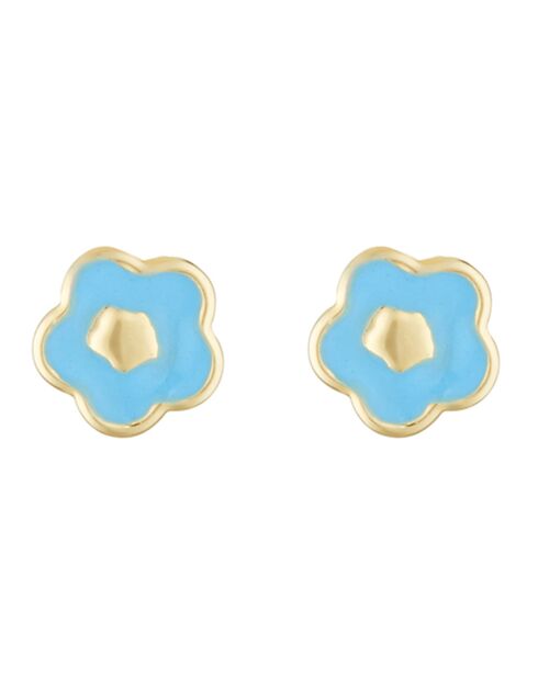 Boucles d'oreilles Fleur bleue or jaune