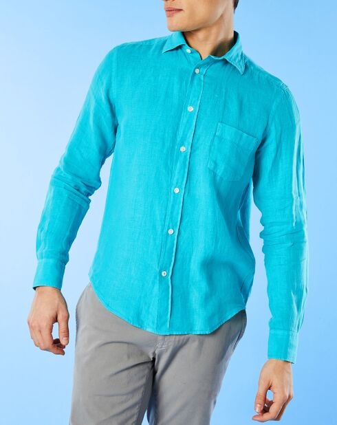 Chemise droite 100% Lin Paul Pat émeraude