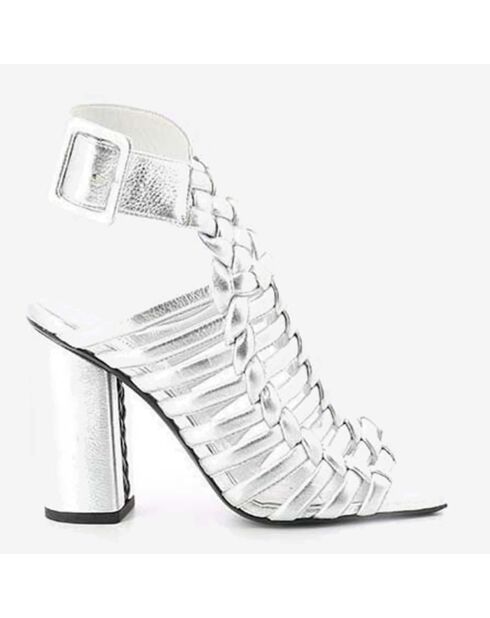 Slingbacks en Cuir Olie argentées - Talon 10 cm