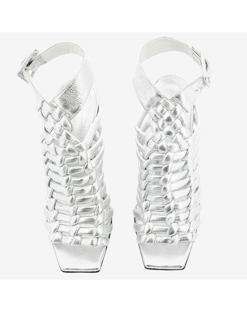 Slingbacks en Cuir Olie argentées - Talon 10 cm