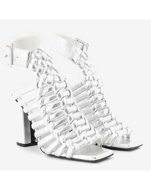 Slingbacks en Cuir Olie argentées - Talon 10 cm