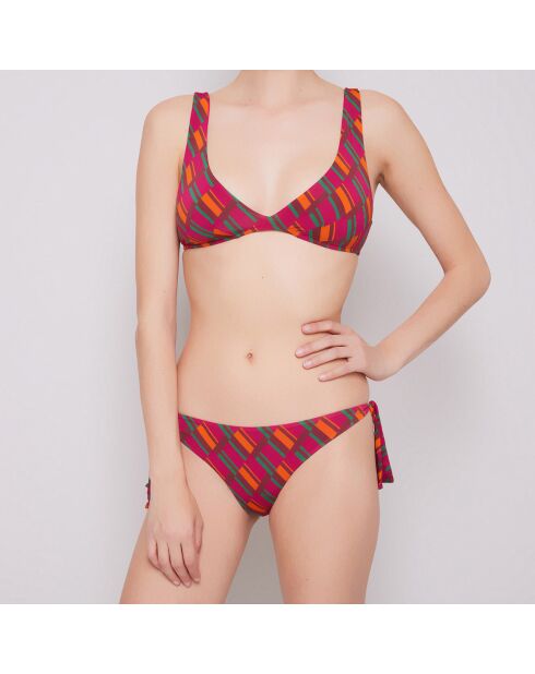Maillot de bain 2 pièces triangles brassière Clave  framboise/orange