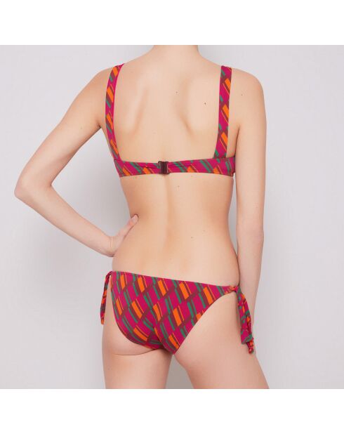 Maillot de bain 2 pièces triangles brassière Clave  framboise/orange