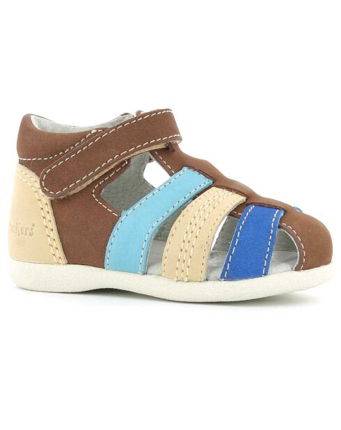 Sandales Babysun en Velours de Cuir  beige/bleu