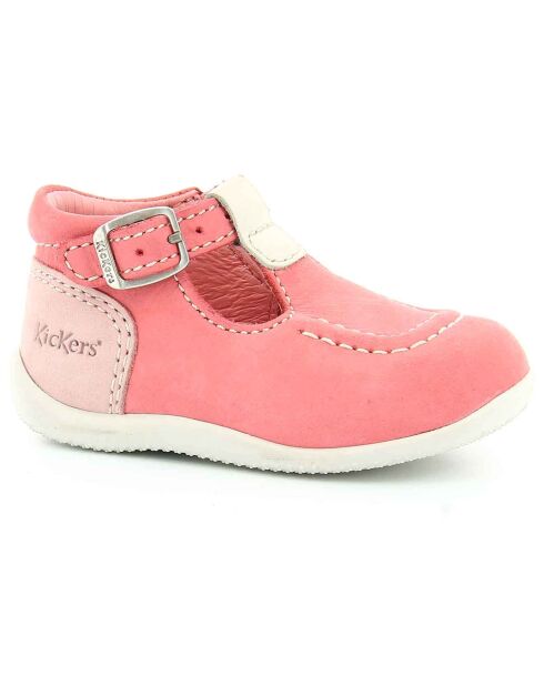 Salomés Bébé en Velours de cuir rose/blanc