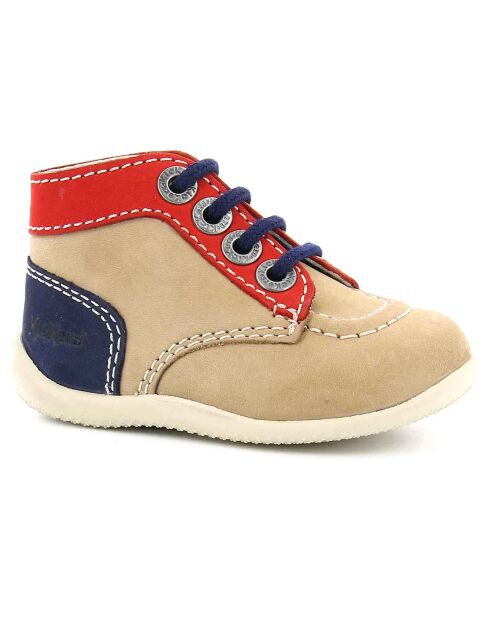 Bottillons Bébé en Velours de cuir beige/rouge/marine