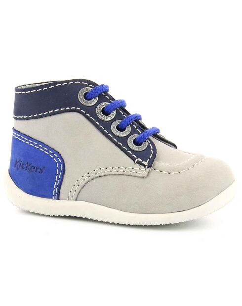 Bottillons Bébé en Velours de cuir gris/marine/bleu