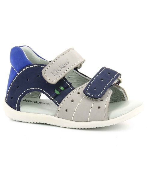 Grijs/marineblauw/blauwe leren babysandalen