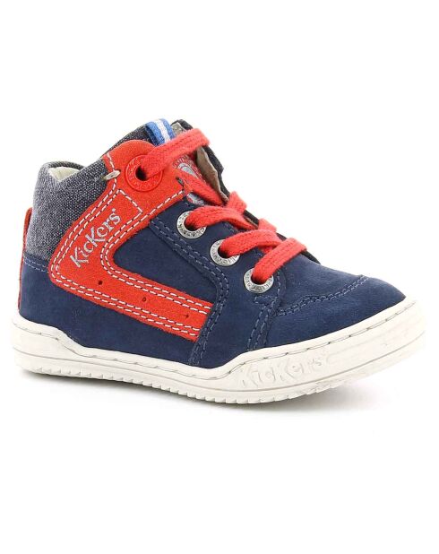 Marine/rode sneakers van leer en canvas met jargon