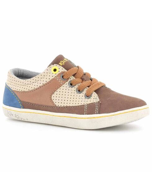 Baskets Enfant en Cuir beige foncé/bleu