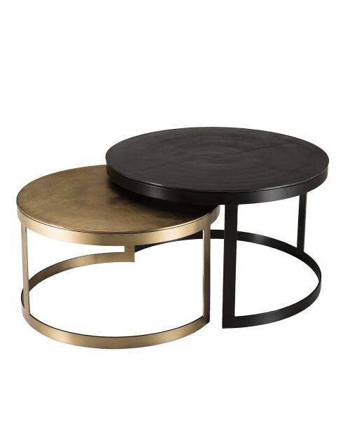 2 Tables gigognes ceinturées rondes Jonas doré/noir - D.75xH.46 cm