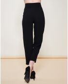 Pantalon 100% Laine Vierge taille haute avec plis noir