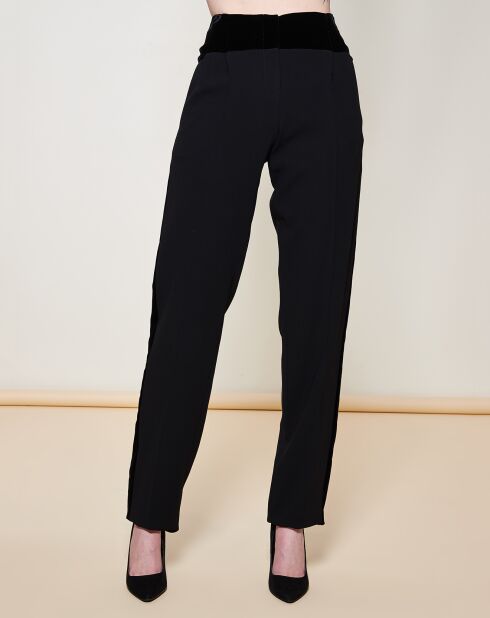 Pantalon en Laine Vierge empiècements velours uni noir