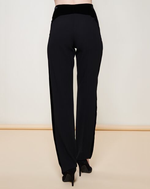 Pantalon en Laine Vierge empiècements velours uni noir