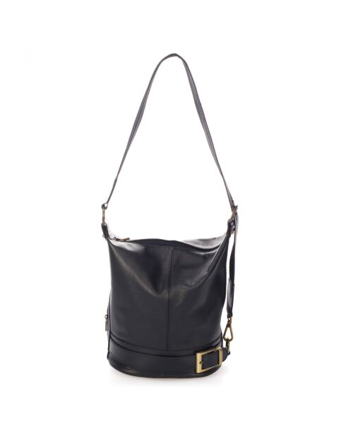 Sac seau en Cuir Emeline noir - 30x27x18 cm