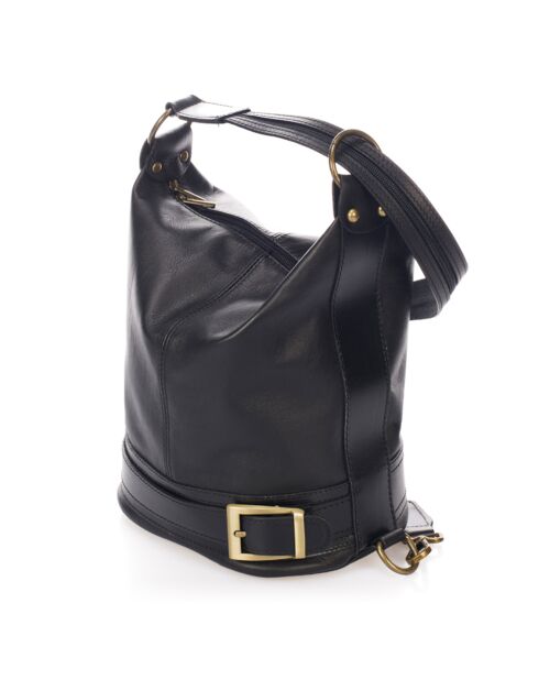 Sac seau en Cuir Emeline noir - 30x27x18 cm
