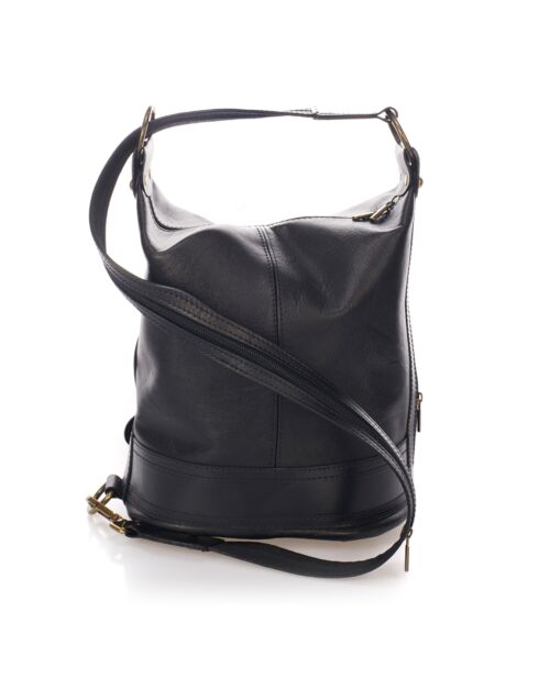 Sac seau en Cuir Emeline noir - 30x27x18 cm