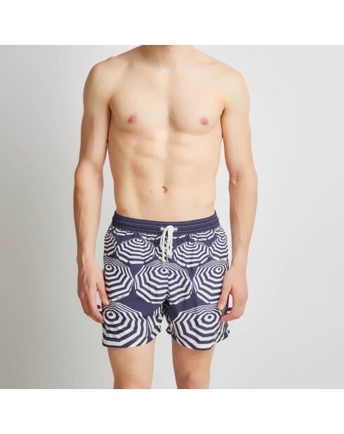 Pantaloncini da bagno blu scuro/bianchi con stampa Parasol