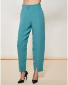 Pantalon fluide 100% Soie uni vert bleu