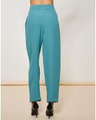 Pantalon fluide 100% Soie uni vert bleu