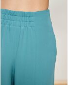 Pantalon fluide 100% Soie uni vert bleu