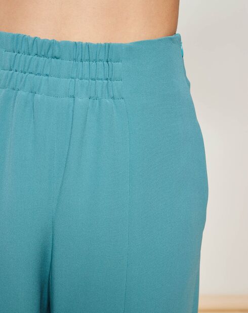 Pantalon fluide 100% Soie uni vert bleu