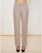 Pantalon droit ceinture bouton fantaisie beige