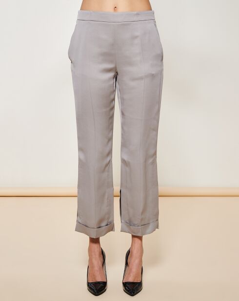 Pantalon 7/8 100% Soie uni gris clair