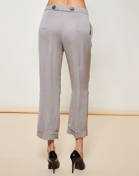 Pantalon 7/8 100% Soie uni gris clair