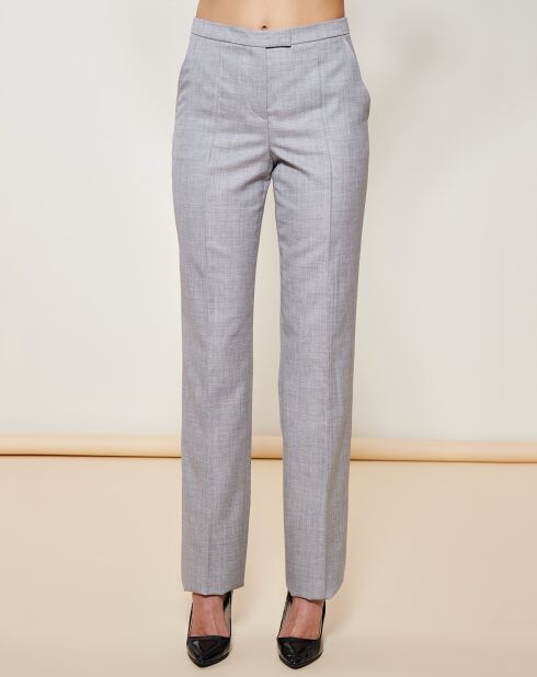 Pantalon droit en Soie & Laine mélangés  gris chiné