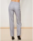 Pantalon droit en Soie & Laine mélangés  gris chiné