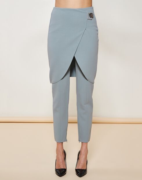 Pantalon-Jupe en Laine Vierge mélangée  bouton fantaisie bleu vert