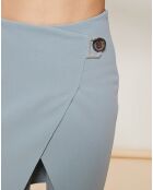 Pantalon-Jupe en Laine Vierge mélangée  bouton fantaisie bleu vert