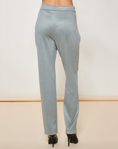 Pantalon texturé en Velours ceinture à nouer bleu/gris