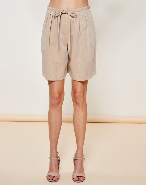 Short en Lin mélangé plissé beige