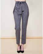 Pantalon ceinturé coupe droite velours gris foncé