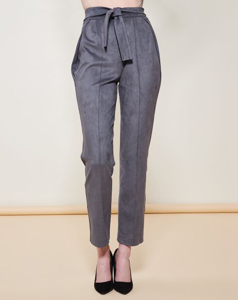 Pantalon ceinturé coupe droite velours gris foncé