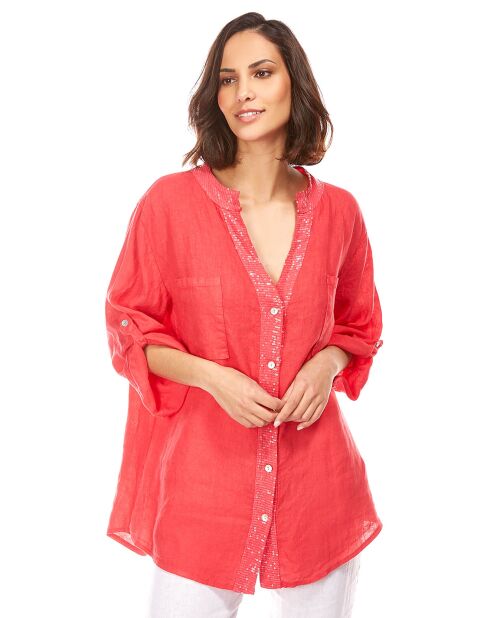 Chemise à dentelle 100% Lin Alix framboise