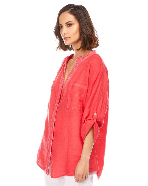Chemise à dentelle 100% Lin Alix framboise