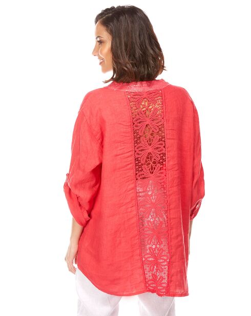 Chemise à dentelle 100% Lin Alix framboise