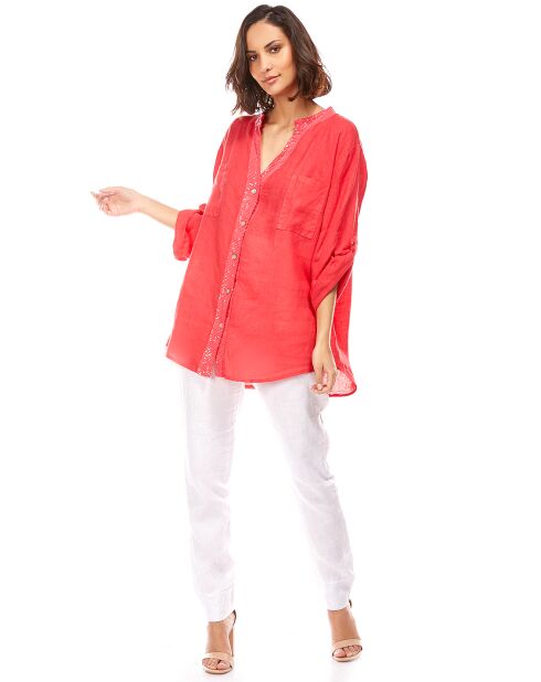 Chemise à dentelle 100% Lin Alix framboise