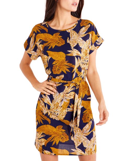 Robe imprimée marine/moutarde