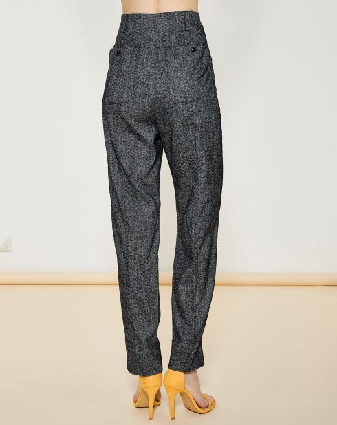 Pantalon façon saroual taille haute noir/blanc