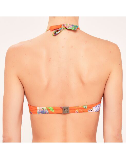 Orangefarbenes Badeanzugoberteil mit Muschelmuster