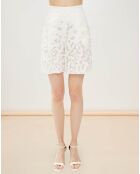 Short texturé imprimé fantaisies contrastants blanc
