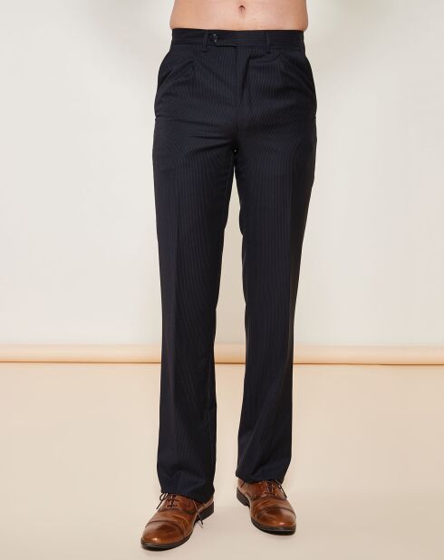 Pantalon coupe droite 100% Laine Vierge à rayures noir