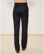 Pantalon coupe droite 100% Laine Vierge à rayures noir